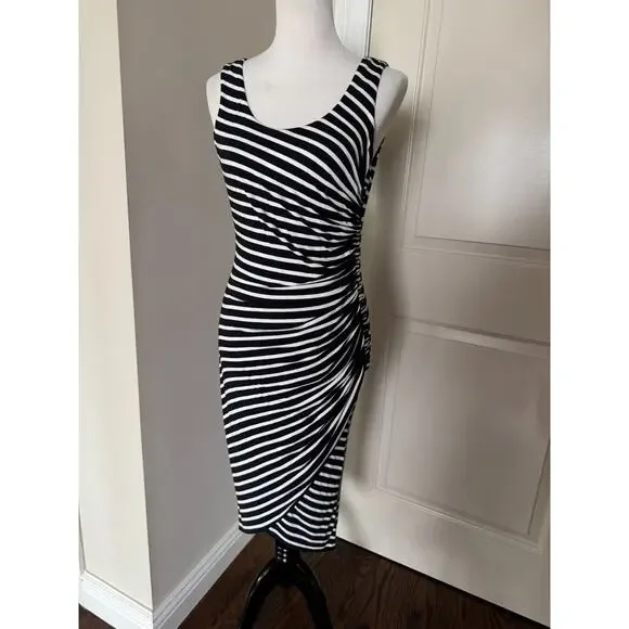 Bailey 44 Dresses | Bailey 44 Black White Stripe Tank Dress Wrap Front Sz M Made In Usa | Color: Black/Tan/White | Size: M | Suzyseye's Closet